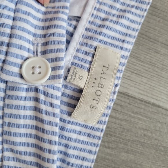 Talbots Womens Blue & White Striped Cropped Pants W/Button Hem Size 12 Petite 1 - Picture 4 of 5